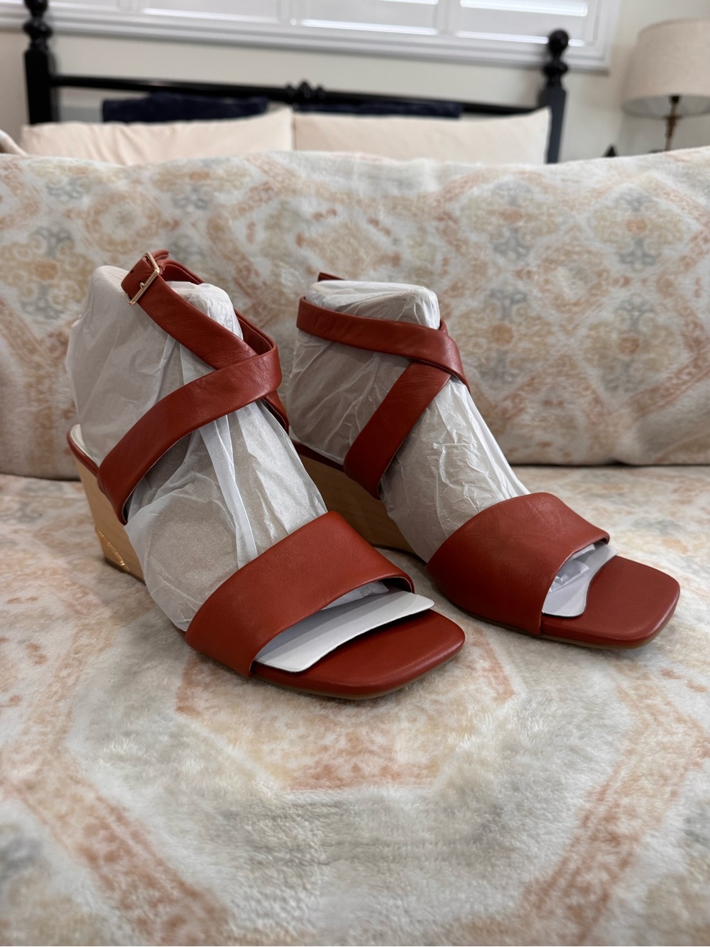 Franco Sarto Burnt Orange Strappy Wedge Sandals